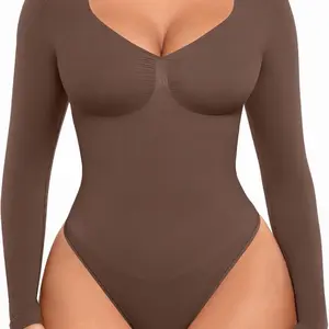 Tummy Control Body - brown Long Sleeve Bodysuit size smalll Shapewear Womenswear