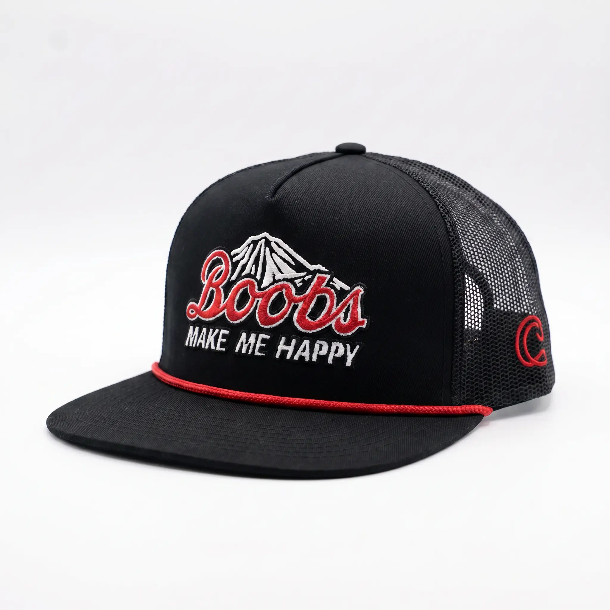 Funny 'Boobs Make Me Happy' Classic Trucker Hat - Breathable Mesh Adjustable Snapback for Outdoor & Beach Wear