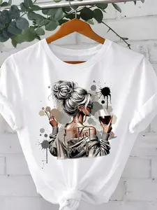 Dramatic Satirical Slogan Funny Print Crew Neck Short Sleeve T-Shirt, Suitable For Casual Daily Wear