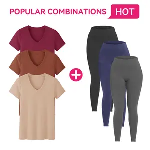 SHOWITTY 3 Pack T-Shirts & Leggings Set for Women Womenswear Clothing