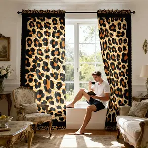 French Leopard Print Curtain, Semi-Sheer Embroidered Design, Vintage Filter Effect, Rod Pocket, Adds Artistic Touch to Living Room Bedroom