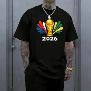 Trendy football-themed mens short-sleeve T-shirt featuring a gold trophy paired with colorful wing print, minimalist numeric design, breathable skin-friendly fabric, street casual style, suitable for everyday outings and fan outfits.
