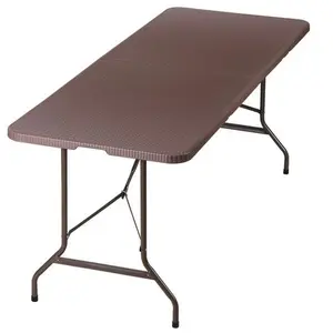 6 FT Folding Table Portable Fold-in-Half Plastic Table for Picnic Camping Brown