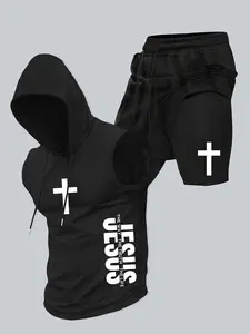 Men's Hooded Tank Top Shorts Set, Summer Fashion Casual Wear, Summer Athletic Wear, Summer Activewear, Comfortable Sportswear for Daily Use, Two-In-One Sports Clothing, Sporty Breathable Outfits, Summer Sports Clothes