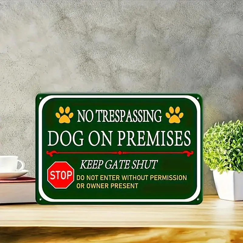 1pc 2D Iron "No Dogs Allowed" Metal Sign - Durable Home Supplies Decor Plaque, Green Background, Bold White Text, Paw Print Design, Glam Minimalist Classic Art for Home, Garden