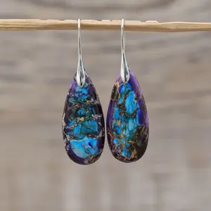 Sea Sediment Jasper Hook Purple Blue Natural Dangle Healing Inner Peace Minimalist Earrings