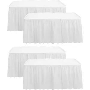 4 Pack 29 in x 14 ft Disposable Reusable Stain Proof Plastic Table Skirt Table Cover for Rectangle or Round Tables for Party Wedding Reception Birthday White