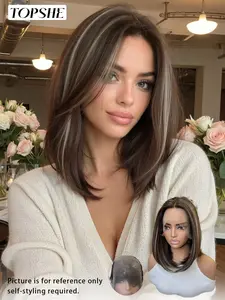 Topshe Lace Front Wig, Gradient Single Fiber Hair, Highlights, High-End Heat Resistant Synthetic Wig for Women