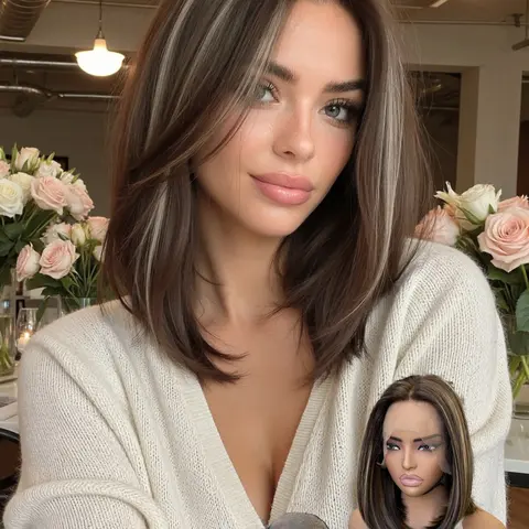Topshe Highlights Lace Front Wig, Gradient Single Fiber Hair, High-End Heat Resistant Highlighted Synthetic Wig for Women