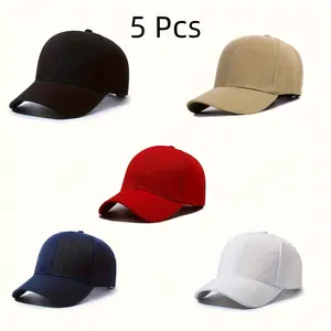 [Baseball Cap Set] Set of 5 Unisex Adjustable Baseball Caps, Casual Style, 100% Polyester, Non-Stretch Fabric, All-Season Sports Sun Hat, with Baseball