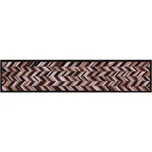 2' 6" X 12' 0" Brown Chevron Natural Cowhide Hand Stitched Runner Rug - C5811