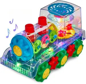 Light Up Train - Transparent Gear Car Toys for Kids - Early Music Educational Crawling Toys - Flashing Lights, Battery Operated - Birthday for Boys & Girls
