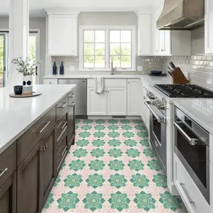 6/20 pieces per pack, enhanced adhesion, thickened frosted, ready-to-peel and stick PVC floor stickers, mandala-style green and orange tile stickers, backsplash home decoration - perfect for DIY kitchen, bathroom, laundry room, and camper van decoration