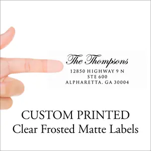Clear Return Address Labels for Envelopes, Custom Printed - Matte Frosted Transparent Address Label Stickers, 5 Sheets, 150 Labels Total, Edwardian Script, Personalized with up to 4 Lines of Text