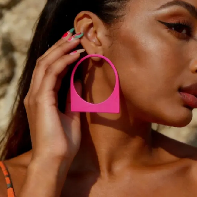 Bold Geometric Square Hoop Earrings with Circular Cutout – Fluorescent Pink & Leopard Print Retro Statement Earrings for Women, Fashion Jewelry