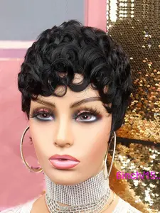 Women's Pixie Cut Wig with Bangs, Short Curly Layered Design, Natural Wavy Texture, All-Season Wear, Perfect for Daily Use