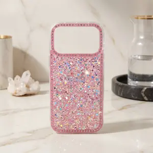 8-color glitter luxury sequin and rhinestone edge protective case, suitable for iPhone 17/16/15/14/13/12/11 Pro Max/16 Plus and other models, designed for women and girls, soft, lightweight, and shockproof phone case