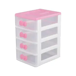 1 piece 4 layer cute makeup storage box, plastic desktop storage box with bow handle, suitable for family bedrooms, bathrooms, women's gifts