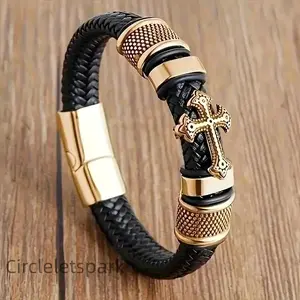 Men's Fashion Cross Bracelet With Metal Magnetic Clasp, Stylish Business Bangle for Stacking Wear, Trendy Decorative Jewelry Accessory and Gift for Boyfriends and Daily Use