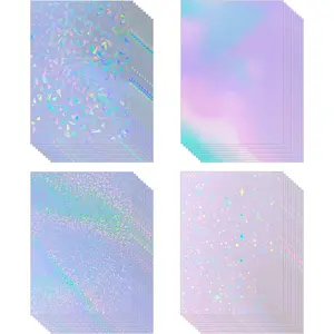 36 Sheets Holographic Sticker Paper 8.5" x11''  Clear Vinyl Sticker Sheets Self-Adhesive Rainbow Overlay Sheets with 4 Styles Mixed