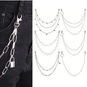 6 Pieces Chain Belt Jeans Pants Chain Pocket Waist Chain Multi-Layer Hip Hop Metal Wallet Chain for Men Women