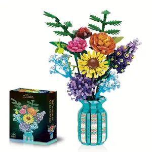 1853pcs Flower Building Blocks Set with Vase Multi-Botanical Design for Home Office Decor DIY Craft Kit for Adults