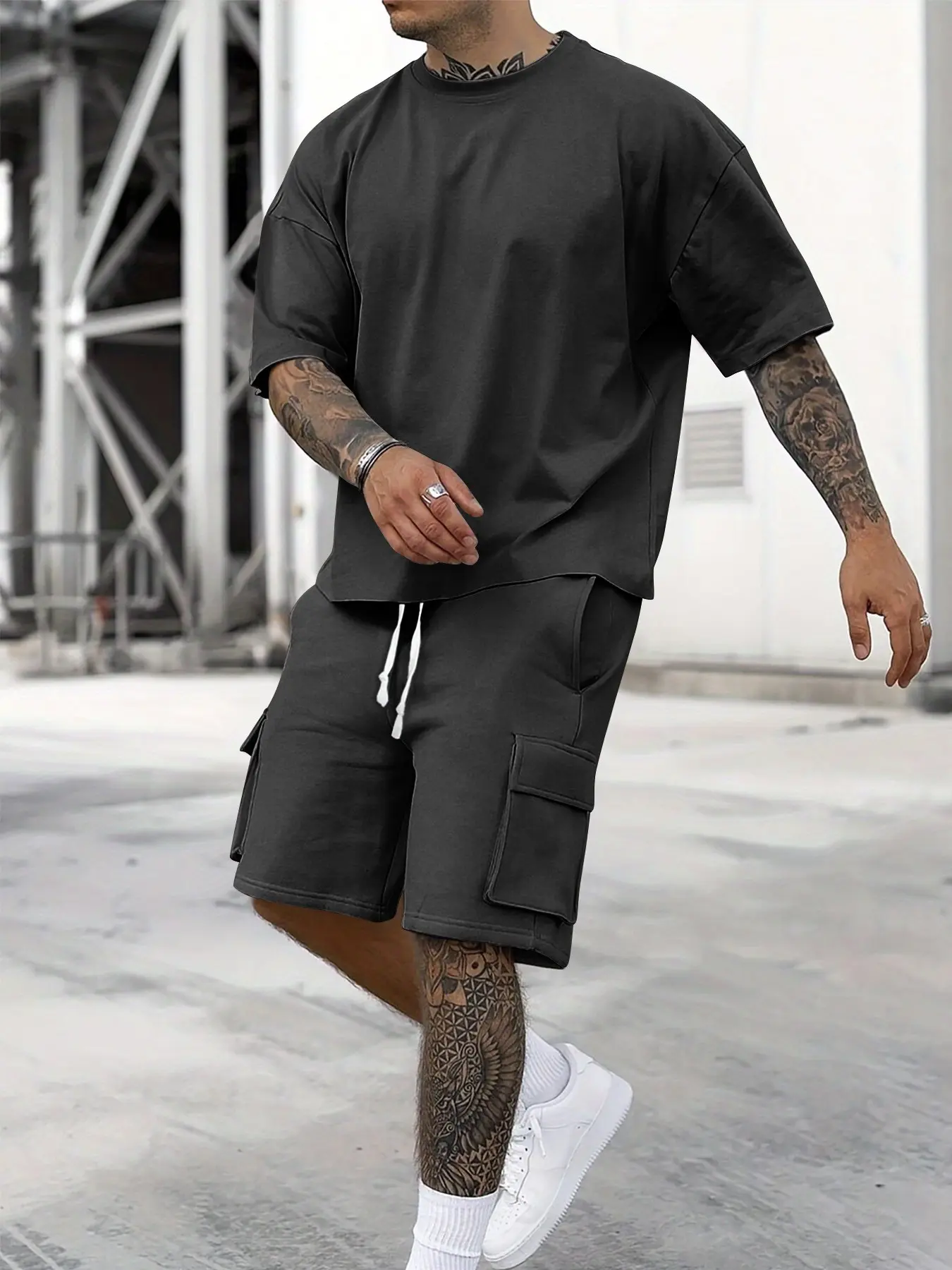 Men's Summer New Fashion Plain T-Shirt Workwear Shorts Casual Sports Set, Outfit, Stylish Men's Clothing, Perfect for Daily Wear & Outdoor Activities