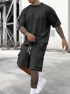 Men's Summer New Fashion Plain T-Shirt Workwear Shorts Casual Sports Set, Outfit, Stylish Men's Clothing, Perfect for Daily Wear & Outdoor Activities