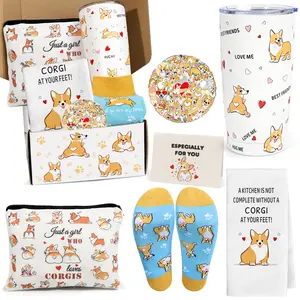 Corgi Gifts for Lovers, Christmas Birthday Corgi  Box for Women, 20 OZ  Lover Tumbler, Cute Make up Bag, Funny Dish Towels, Corgis Socks, Corgis Gifts for  Mom