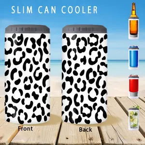 1pc/12oz/350ml,Slim Can Cooler,Insulators,Durable Insulated,Double Layer Insulated,Doucle-Walled Stainless Steel Insulated Slim Cans,2-in-1 Insulated Can Cooler Cup,Leopard Print Design Suitable For Christmas Gifts,Holiday Party Decorations