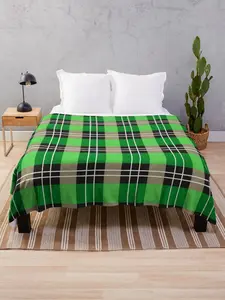 Tartan Plaid Green and Black with Fabric Texture Look Throw Blanket Soft Flannel Blanket with One-Side Design – Warm & Cozy