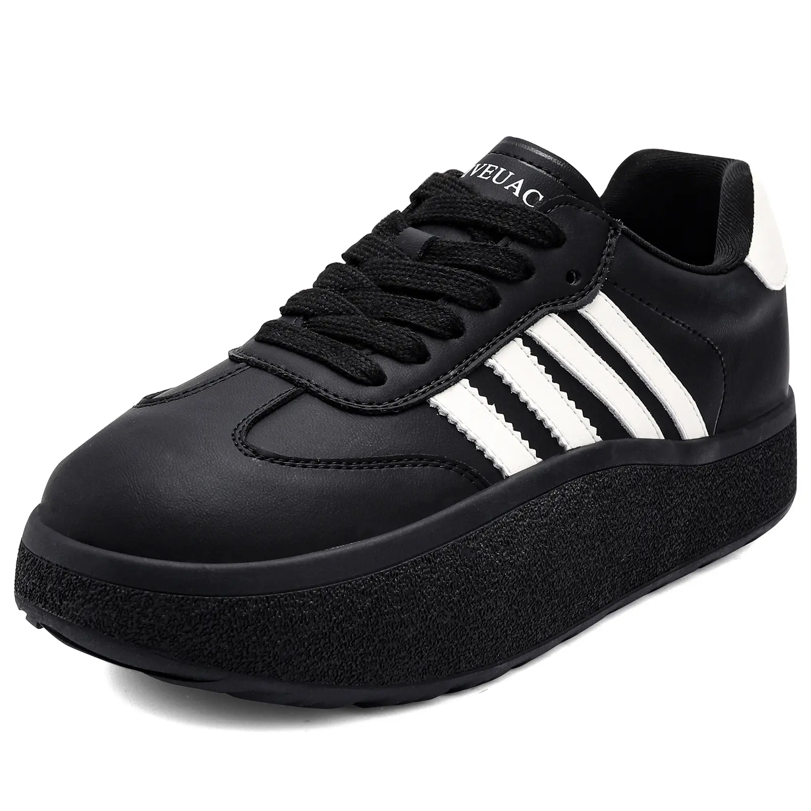 MVEUAC Platform Sneakers for Women - Genuine Leather Upper Women Shoes, Non-Slip Rubber Outsole Women Fashion Sneakers, Black