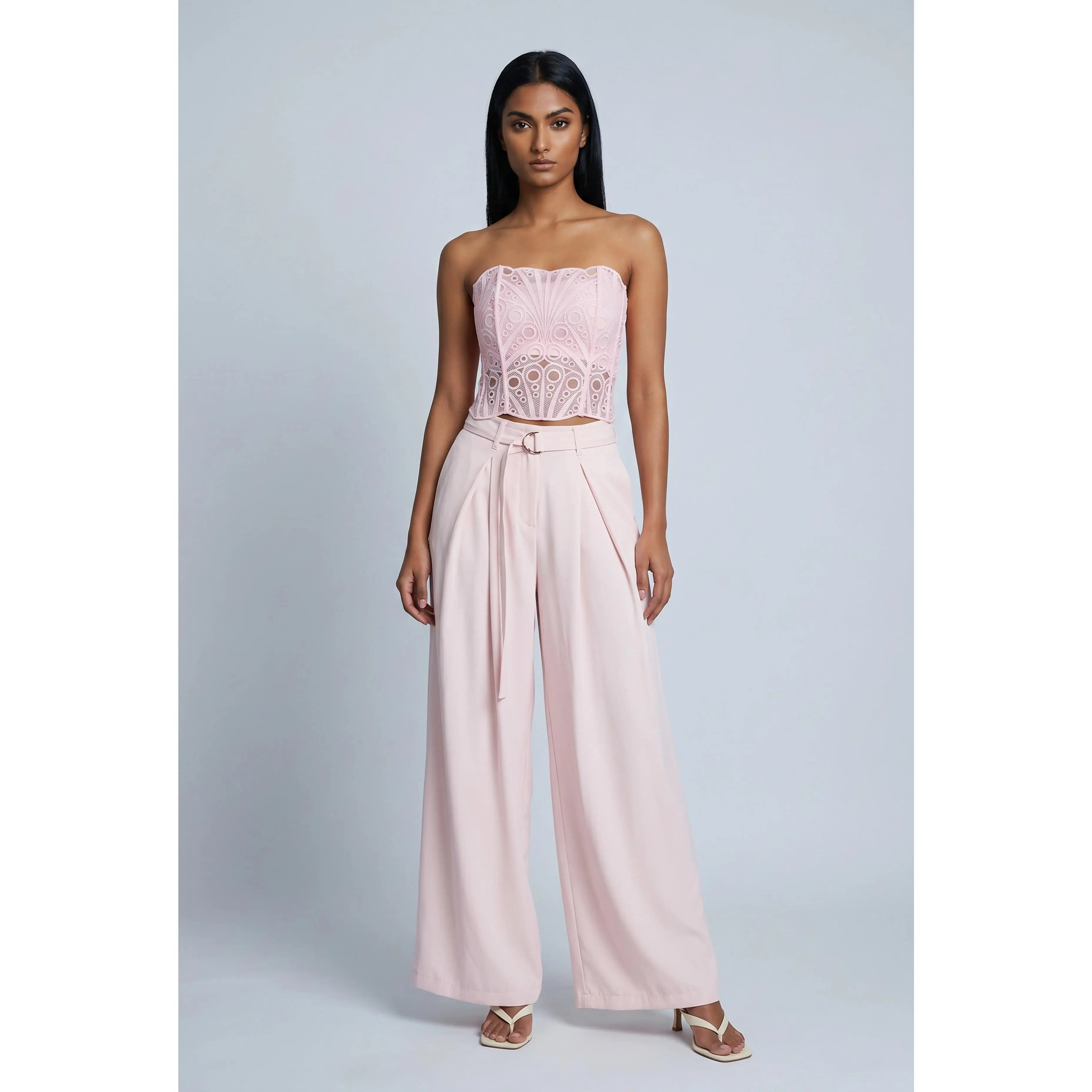 Pleated Wide-Leg Belted Pants