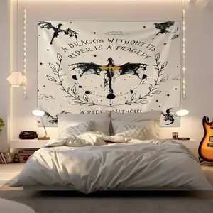 Fourth Wing Inspired Tapestry, Wall Tapestries, "A Dragon Without Its Rider" Quote Wall Hanging, Soft Fabric, Perfect for Gothic & Fantasy Decor, Ideal Gift for Book Lovers & Fantasy Fans