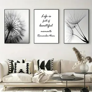 3pcs/set Frameless Black White Dandelion Flower Wall Art Prints And Poster Nordic Living Room Wall Art Decorative Canvas Paintings For Home Decor
