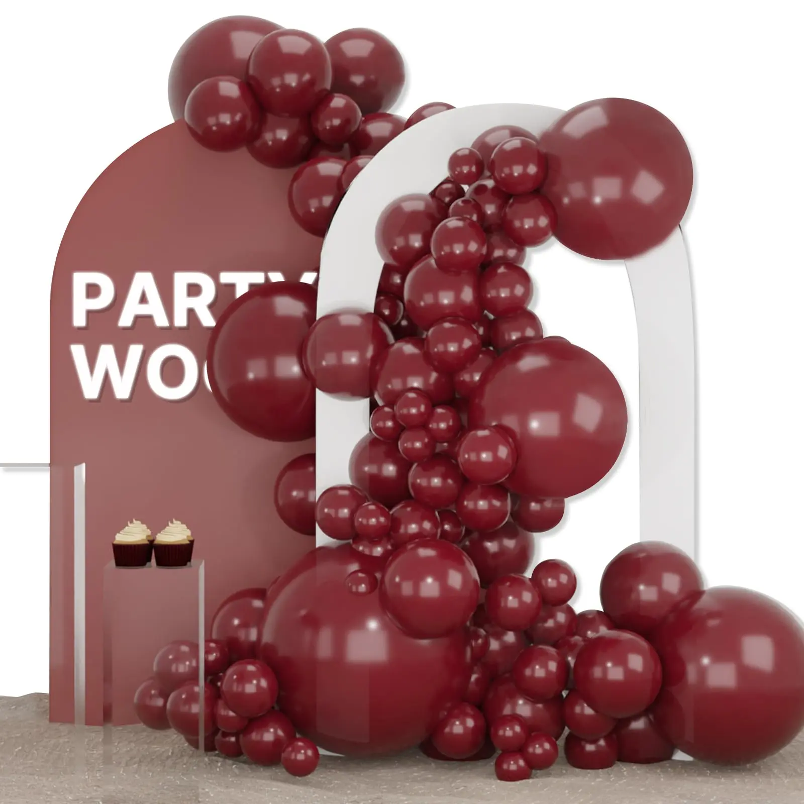 PartyWoo 127-Piece Floatable Round Rubber Burgundy Balloon Arch & Garland Kit - 36,18,12,10,5 in Dark Chestnut Red Maroon, Pump for Wedding, Birthday Theme Festive Arch Stand Decorations, Balloon Balloons