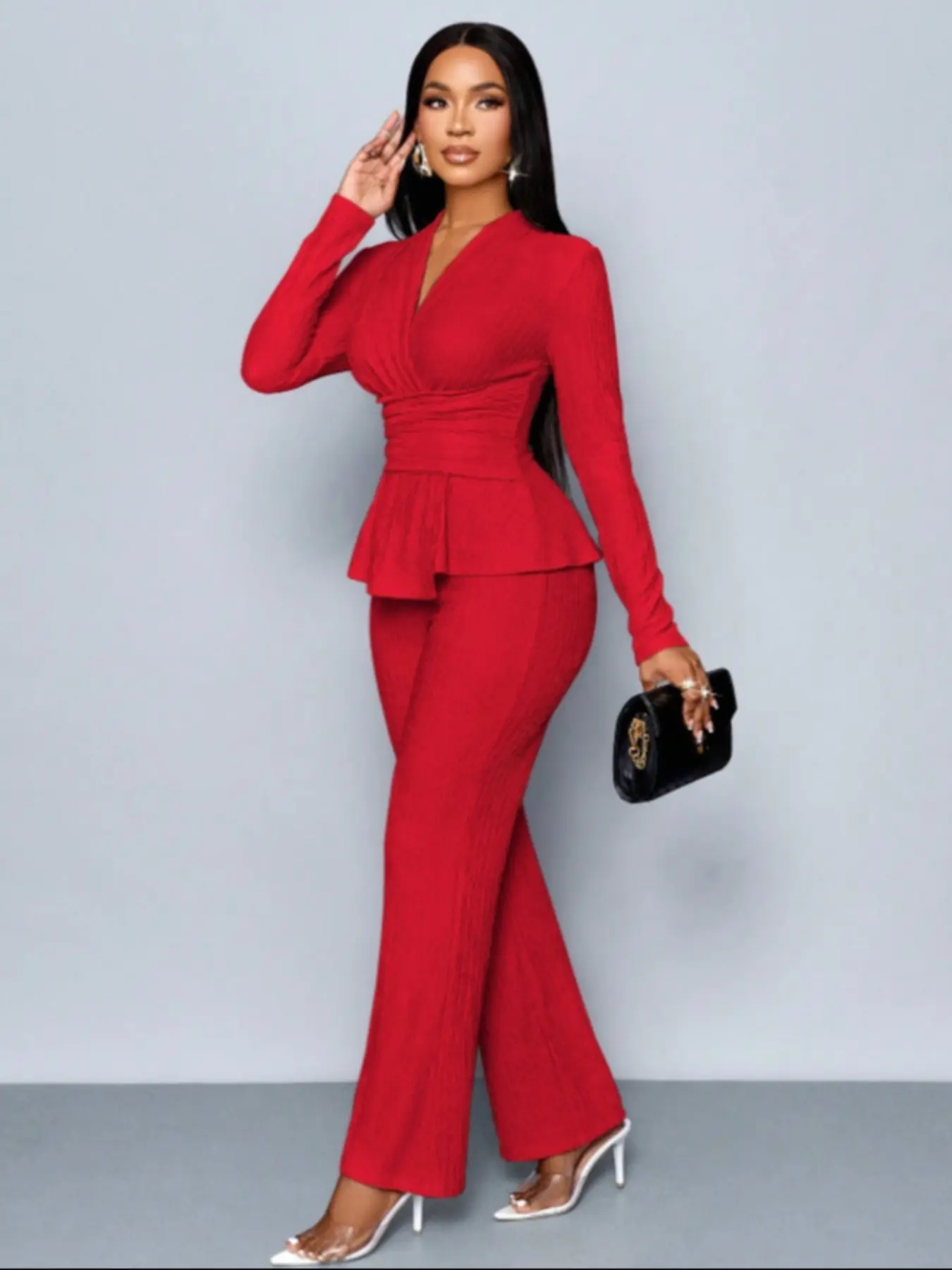 Women's Apricot Color Elegant Chic Style V-Neck Long Sleeve Fitted Asymmetrical Hem T-Shirt & Wide-Leg Pants Two Piece Set Outfit, Casual Daily Wear - TikTok Shop Women's Apricot Color Elegant Chic Style V-Neck Long Sleeve Fitted Asymmetrical Hem T-Shirt & Wide-Leg Pants Two Piece Set Outfit, Casual Daily Wear - TikTok Shop