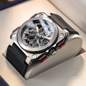 FEICE Genuine Ark One Automatic Skeleton Square Mechanical Watch – Stylish Large Dial, Luminous, Waterproof, Luxury Casual Men's Watch mens