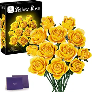Yellow Rose Building Blocks Bouquet, DIY Assembly Artificial Eternal Flower Model (530 PCS), Desktop Decor Ornament, Birthday Valentine Mother's Day Gift for Girlfriend & Mom