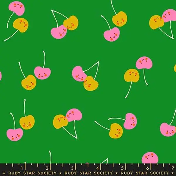 Fabric Ruby Star Society Deep Verdant Cherry Friends Trinketry by the Quarter Yard RS0112-15