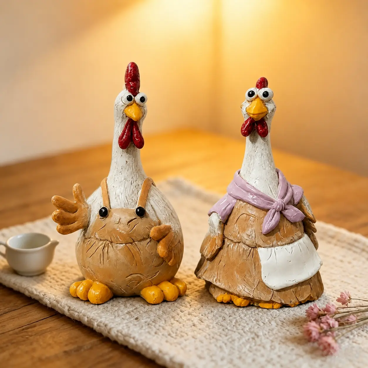 Couple Chicken Resin Statue, Creative Quirky Nordic-Style Decor for Bedroom and Living Room Tabletops