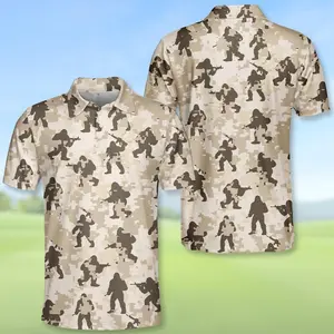 Bigfoot Golf Camo Polo Shirt Unisex Funny Sasquatch Golfing Shirt Lightweight Breathable Summer Outfit