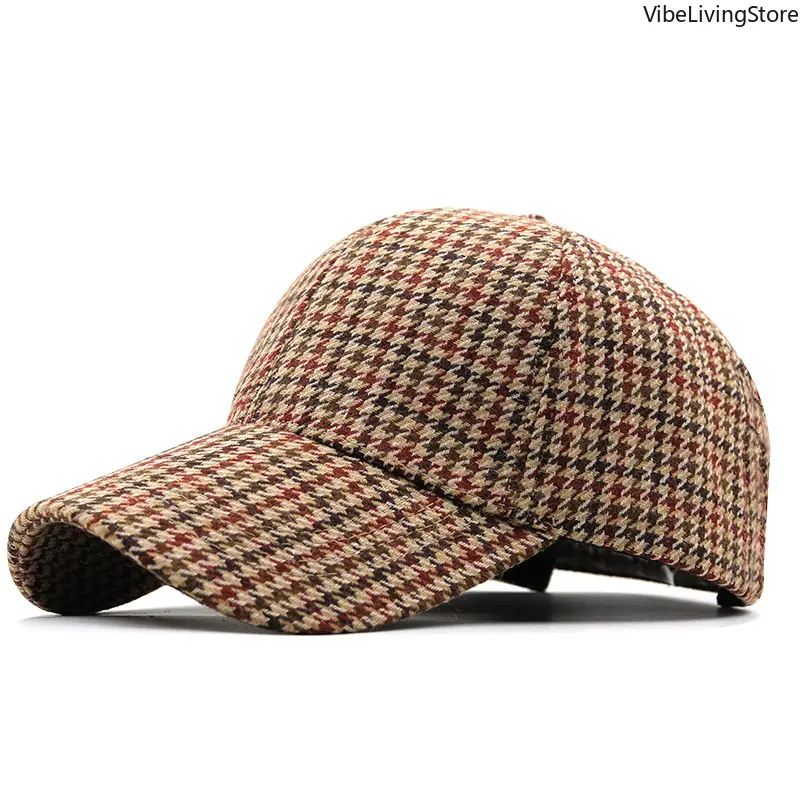 Unisex Houndstooth Design Baseball Cap - Warm Fit Adjustable Vintage Plaid Dad Hat for Adults, Bag Accessory for Fall Winter Daily Outdoor Activities, Casual Bag Straps & Chains, No, Unisex Dad Style