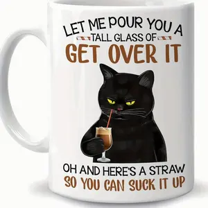 1pc WhimsyCat 11oz Ceramic Mug - Humorous Black Cat Design, Insulated, Reusable Coffee Cup with Sarcastic Quote, Ideal for Cat Lovers, Perfect for Birthdays & Holidays, Dishwasher Safe 9