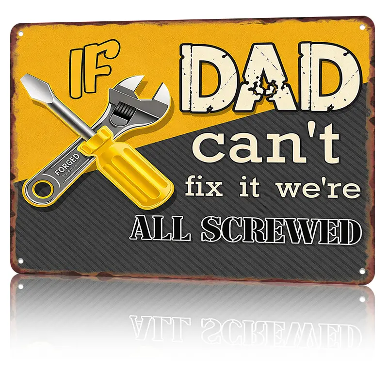 If Dad Can’t Fix It We’re All Screwed Tool Dad Humor 8x12 Inch Aluminum Metal Sign Perfect for Dad’s Garage & Workshop Rust Proof Heavy Duty Vintage Worn Finish bedroom decor gifts for boyfriend wall decor home decor wall art Father's Day gifts