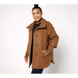 Weatherproof Boucle Car Coat with Knit Sleeves