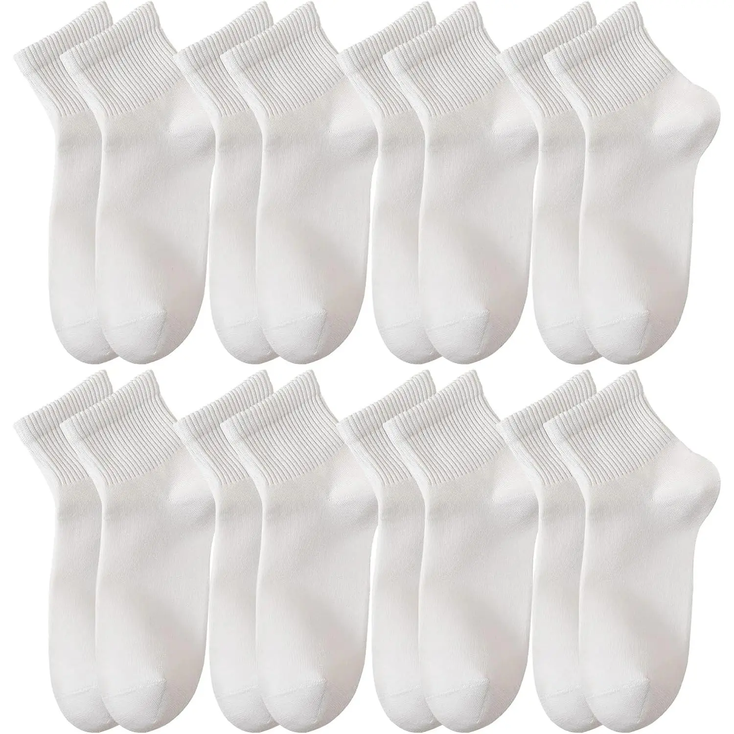 Women's Combed Cotton Crew Ankle Socks 8-Pair Pack - Thin Moisture Wicking, Elastic Top Stretchable, Year-Round Odorless Solid Socks for Gym, Running (US Sizes)