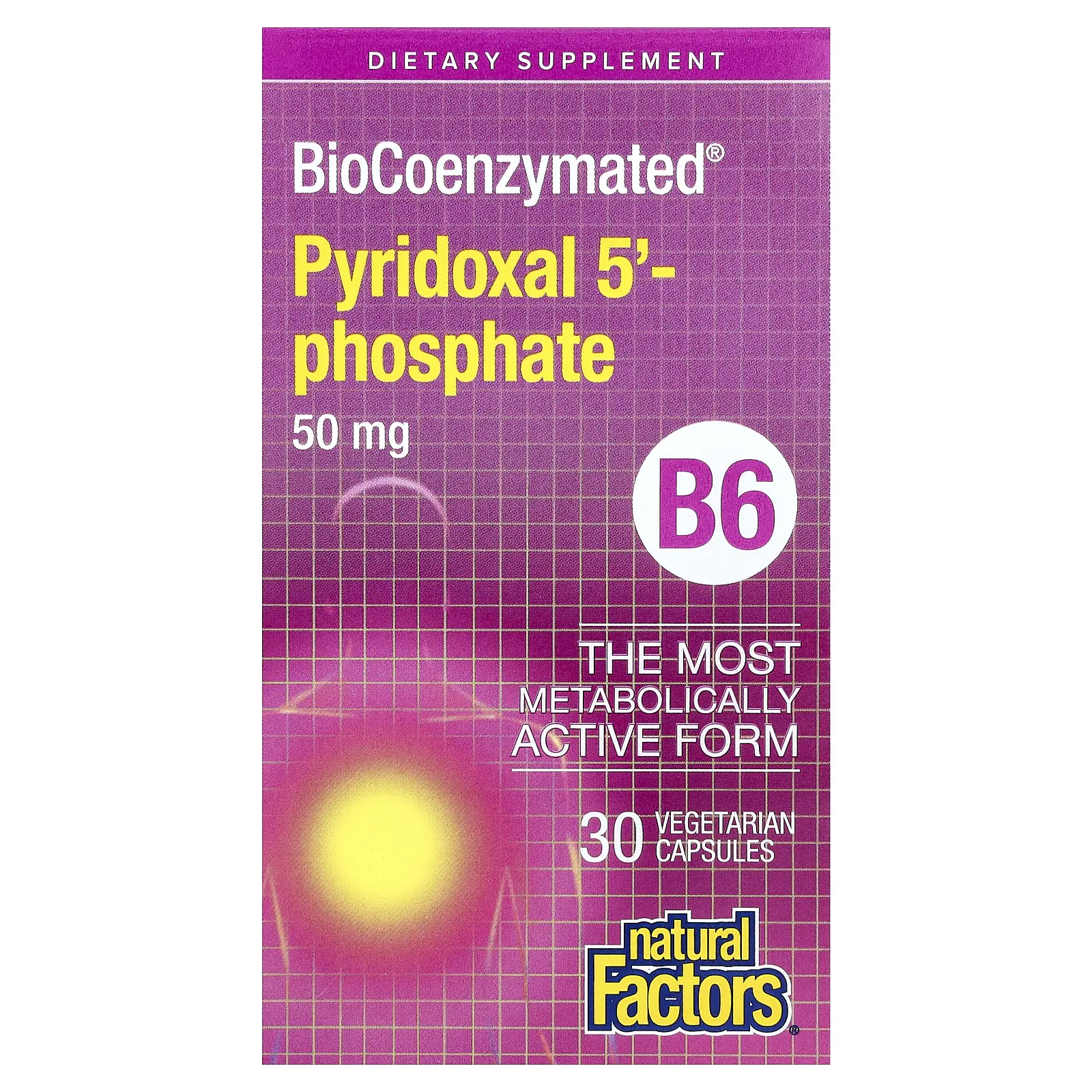 Natural Factors BioCoenzymated®, B6, Pyridoxal 5'-Phosphate, 50 mg, 30 Vegetarian Capsules