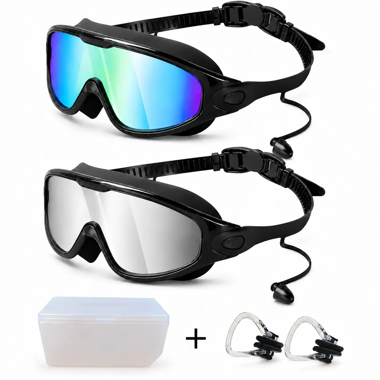 2-Pack Sleek Silicone Swim Goggles for Unisex Adults, Adjustable & Leakproof for Swimming with Anti-Fog, UV Protection and 180-Degree Wide View