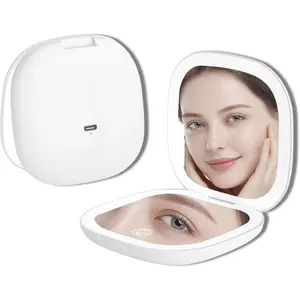5x Magnifying Compact Makeup Mirror, Makeup Mirror With Lights, Supports 3 Lighting Modes And Adjustable Brightness, Pocket Mirror With Type-C Rechargeable, Chritmas Birthday  For Girls